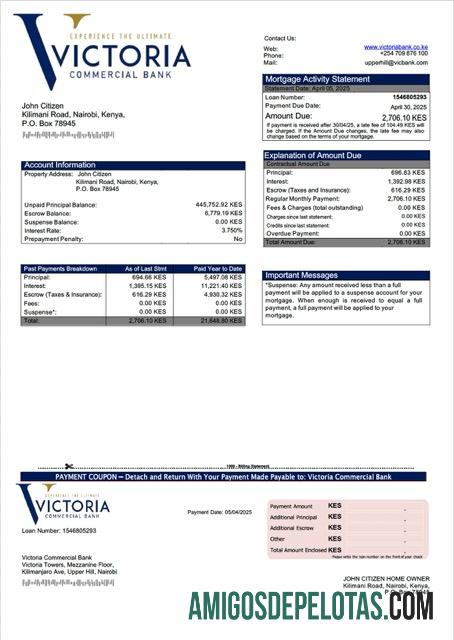 em branco Modelo Word e PDF de declaração de hipoteca do Banco Comercial Victoria do Quênia
